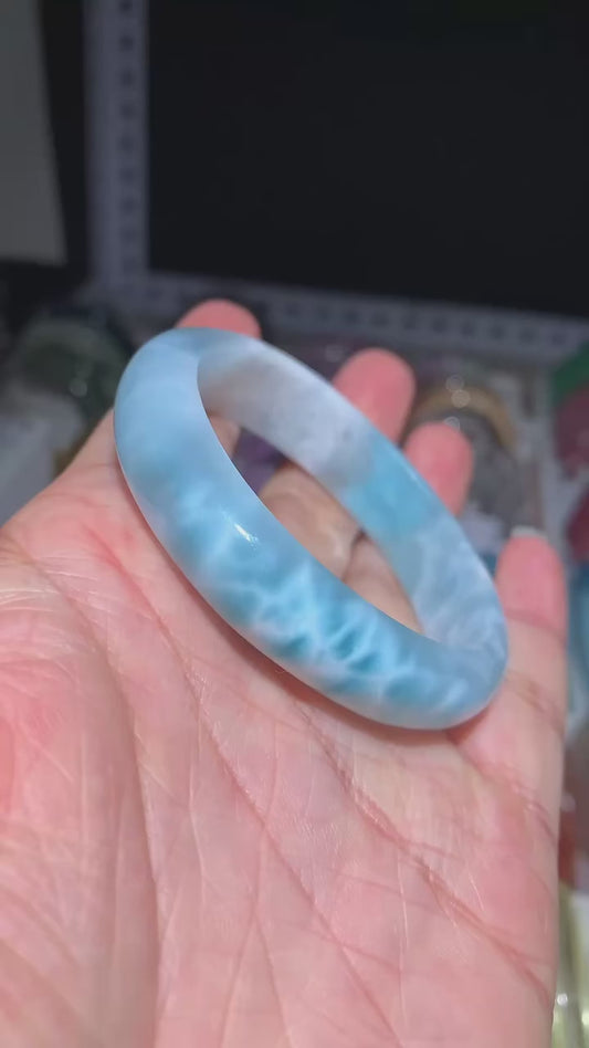 Natural Larimar Bangle, Healing Energy Stone (52-13-6.8mm)