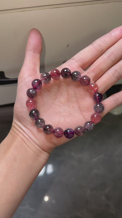 Natural super seven Rutilated Quartz Crystal beads bracelet,Lepidocrocite in quartz ,10mm