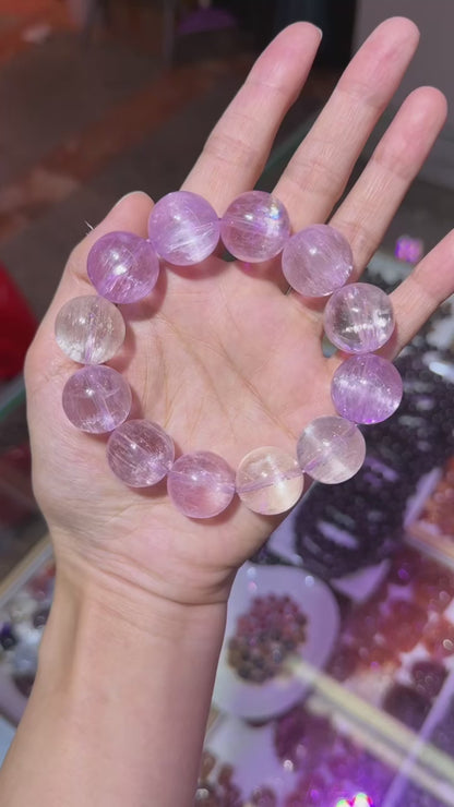 Natural Genuine kunzite beaded bracelet 17mm